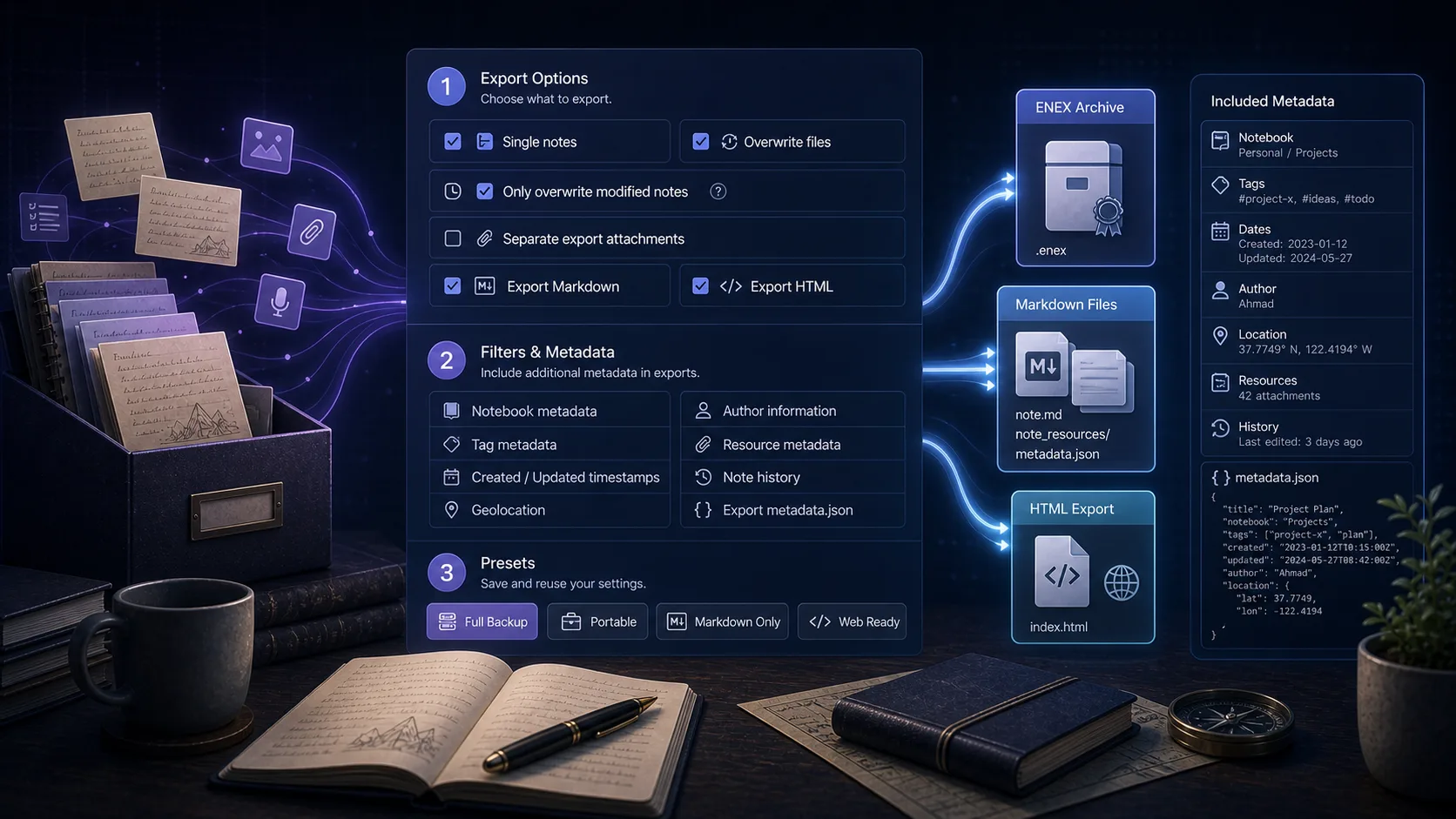 Understanding Export Options: ENEX Metadata Settings