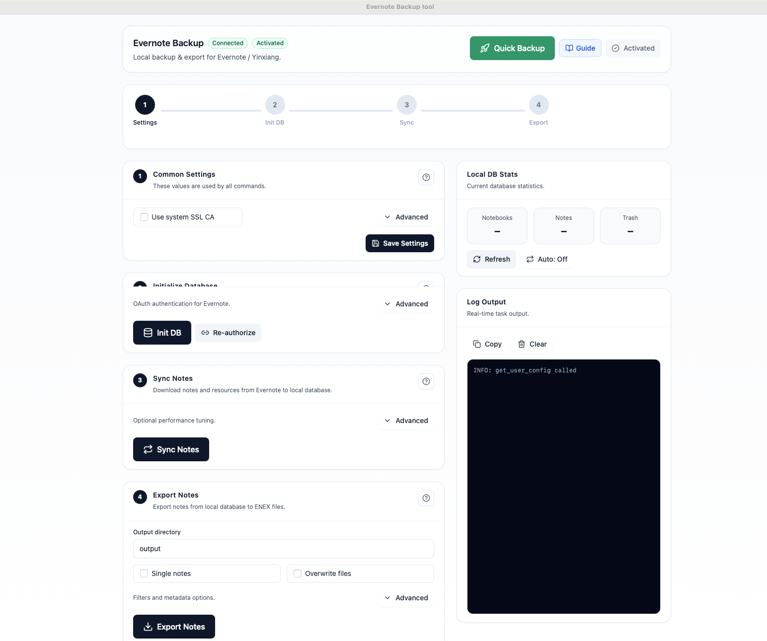 Evernote Backup Tool - Complete Application Interface